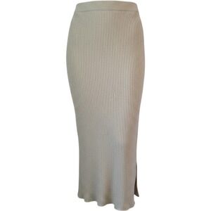 Madison‎ + Hudson Womens Skirt Gold Metallic Ribbed Midi Pull On Size Small